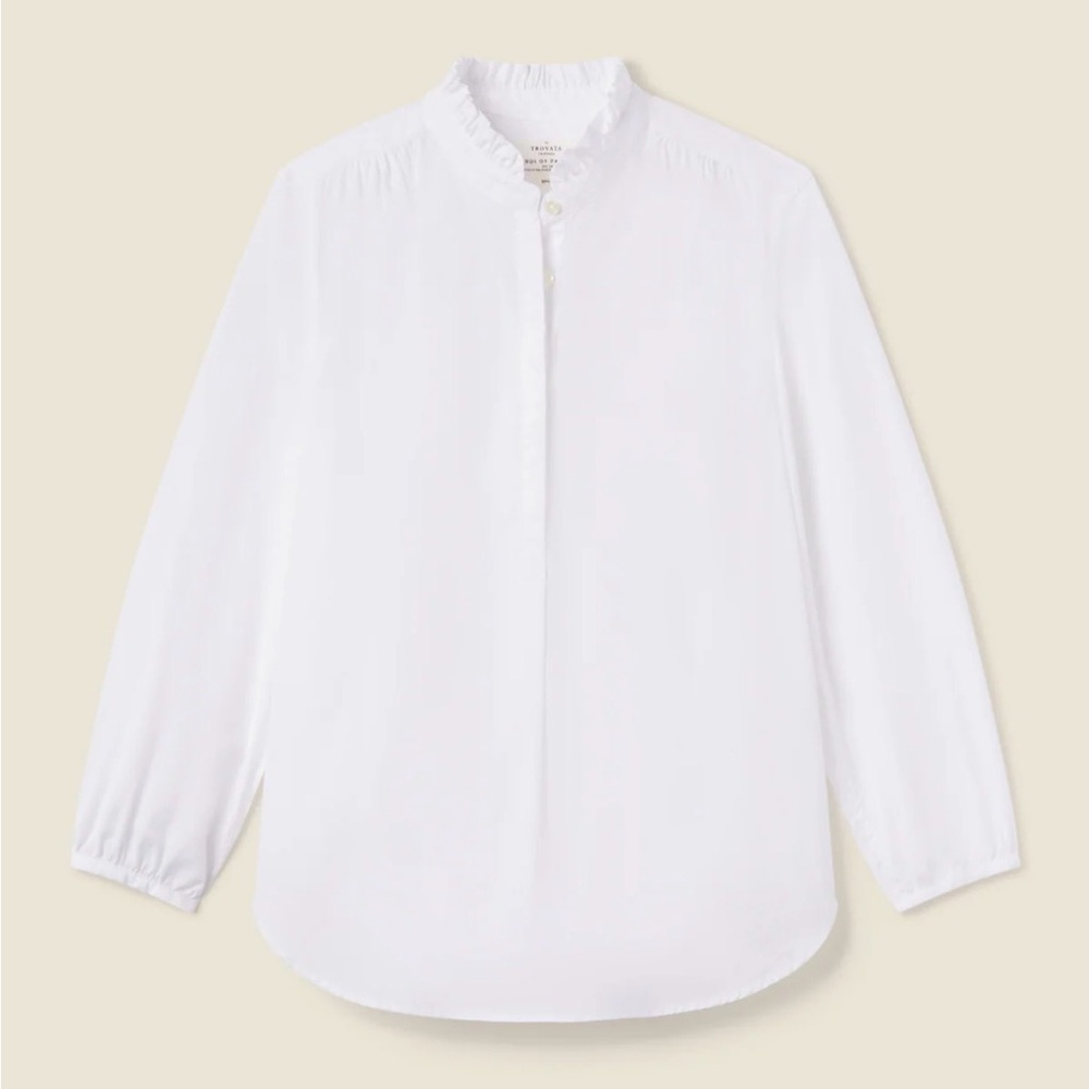 Trovata White Sara Henley Blouse with Ruffled Collar